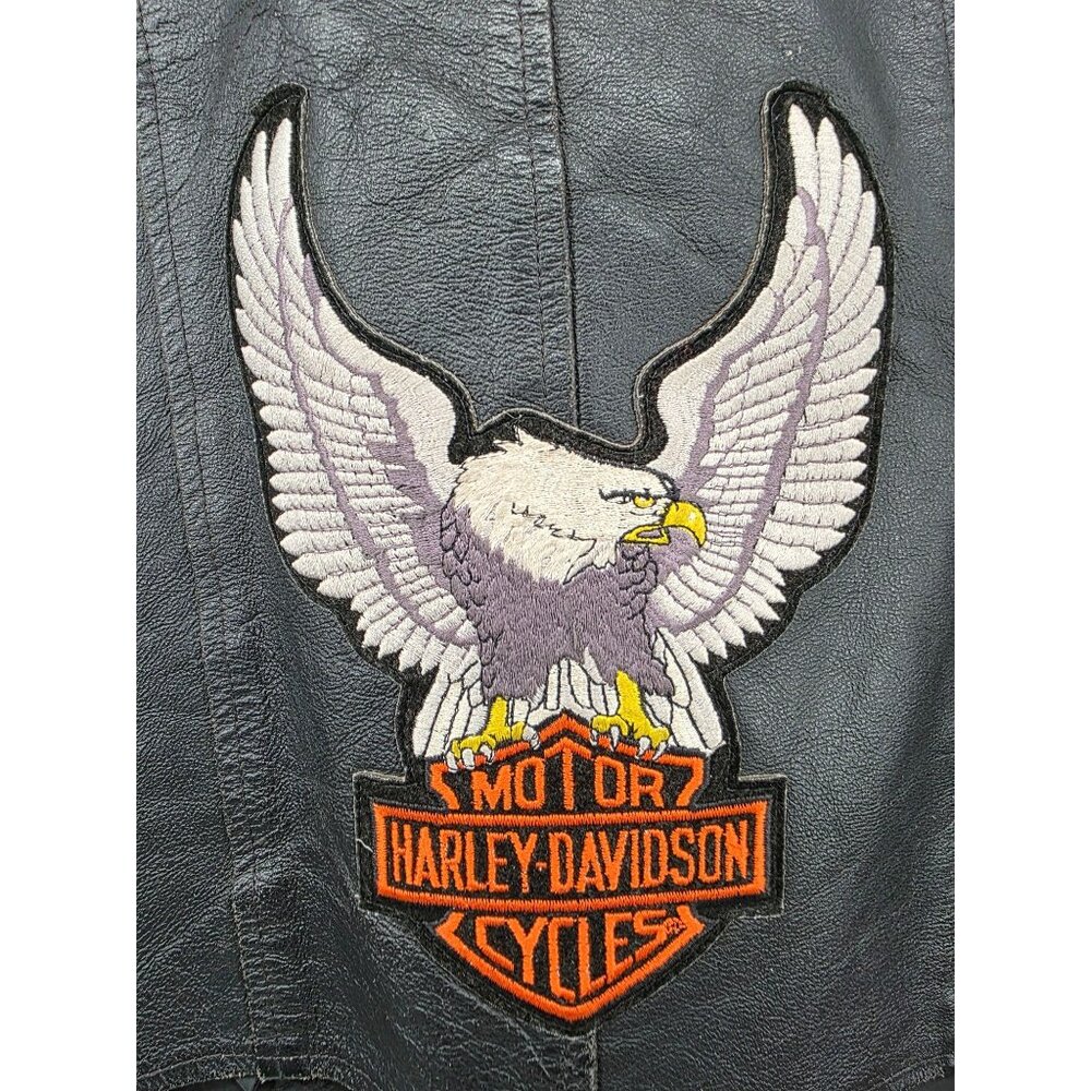 Harley-Davidson Vanguard Leather Vest Size 42 Black Mens Western Style With Eagl